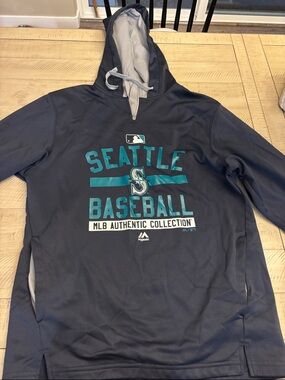 Majestic Seattle Baseball Hoodie - Navy and Teal and gray